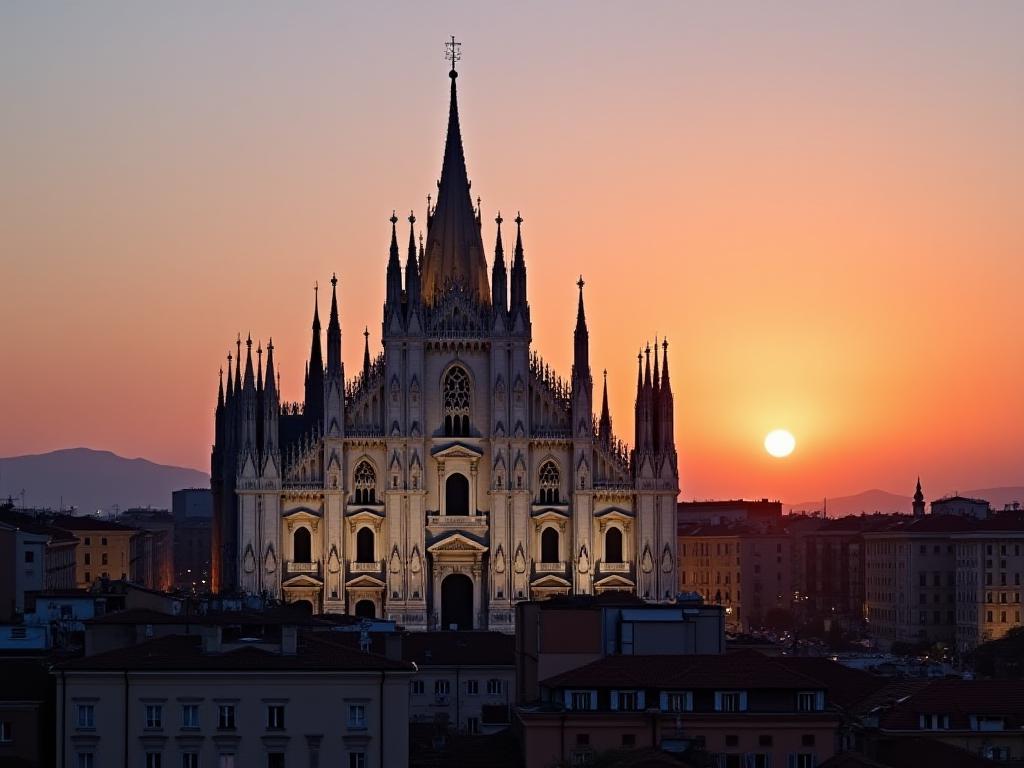 Milan Duomo at sunset with vibrant colors